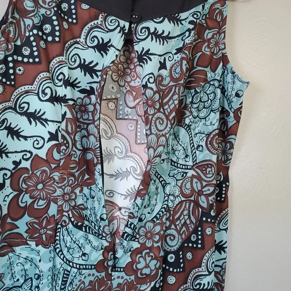 Dressbarn Grn & Brn Floral, Sleeveless Midi Dress. Size 14W - Picture 8 of 10
